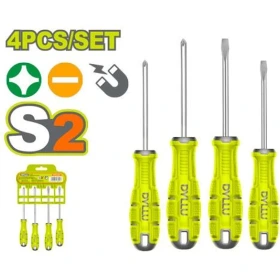 ست 4 عددی پیچ‌گوشتی دایلو مدل DTSSA404 | مجموعه پیچ‌گوشتی حرفه‌ای دوسو و چهارسو فولاد S2 با دسته ارگونومیک ضد لغزش