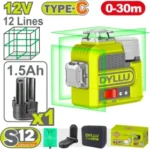 تراز لیزری شارژی 12 ولت 12 خط سبز دایلو مدل DTLE8M12 | خودتراز حرفهای با پوشش 360 درجه