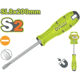 پیچ‌گوشتی تخت مغناطیسی دایلو مدل DTSDA288 سایز SL8 طول 200 میلی‌متر با تیغه فولاد S2 و دسته ارگونومیک