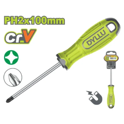 پیچ‌گوشتی چهارسو مغناطیسی دایلو مدل DTSD2224 | نوک PH2 کروم وانادیوم حرفه‌ای با دسته ارگونومیک ضد لغزش