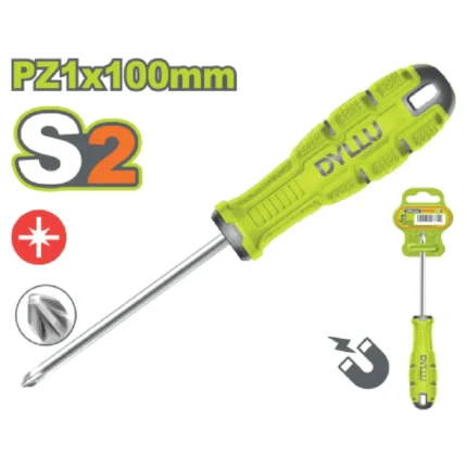 پیچ‌گوشتی چهارسو مغناطیسی دایلو مدل DTSDC214 | نوک PZ1 فولاد S2 سخت‌کاری شده با دسته ارگونومیک ضد لغزش