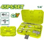ست بکس 1/4 اینچ 45 عددی دایلو مدل DTST4D45 | جعبه ابزار حرفه‌ای کروم وانادیوم 50BV30 شامل بکس، پیچ‌گوشتی و آلن