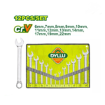 ست آچار یکسر رینگ 12 عددی دایلو مدل DTSP1M12 | آچار یکسر رینگ فولاد کروم وانادیوم CR-V سایز 6 تا 22 میلی‌متر